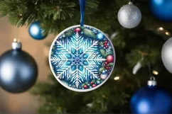 Watercolor Snowflake Round Christmas Ornament Sublimation Product Image 1