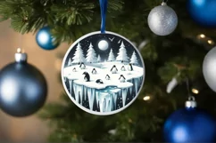 Watercolor 3D Looking Penguins Round Christmas Ornament Product Image 1