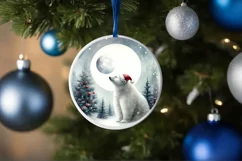 Watercolor Polar Bear Round Christmas Ornament Sublimation Product Image 1