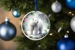 Watercolor Polar Bear Round Christmas Ornament Sublimation Product Image 4