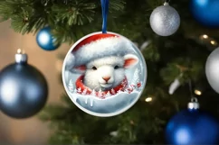 Pastel Christmas Lamb Round Ornament Sublimation PNG Product Image 1