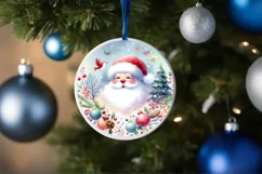 Colorful Pastel Watercolor Santa Round Ornament Sublimation Product Image 4