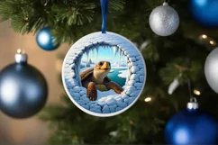 Snowy Wall Turtle Round Ornament Sublimation PNG Product Image 4