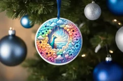 Ice Wall Peacock Round Ornament Sublimation PNG Product Image 4