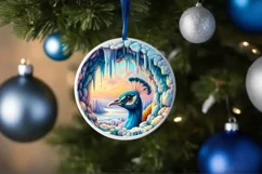 Ice Wall Peacock Round Ornament Sublimation PNG Product Image 1