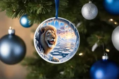Icy Wall Lion Round Ornament Sublimation PNG Product Image 1