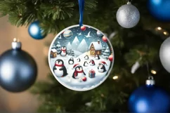 Winter Penguins Round Ornament Sublimation PNG Product Image 4
