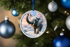 Snow Wall Elephant Round Ornament Sublimation PNG Product Image 4