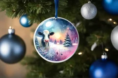 Colorful Winter Christmas Cow Round PNG Product Image 1
