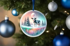 Colorful Winter Christmas Cow Round PNG Product Image 4