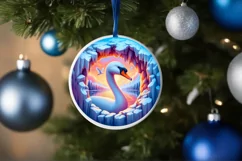 Icy Wall Swan Winter Round Sticker Ornament Product Image 1