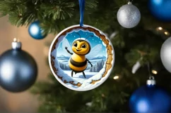 Snow Wall Bee Round Ornament Sublimation PNG Product Image 4