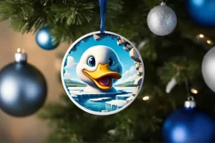 Snowy Wall Duck Round Ornament Sublimation PNG Product Image 1