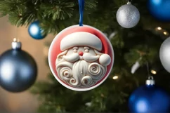 3D Santa Melting Design Round Ornament Sublimation PNG Product Image 1