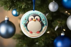 Melting Penguin Round Christmas Ornament Sublimation PNG Product Image 1