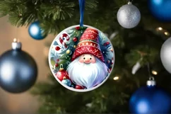 Colorful Watercolor Christmas Gnome Round Ornament PNG Product Image 4