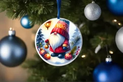 Colorful Watercolor Christmas Gnome Round Ornament PNG Product Image 4