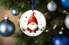 Colorful Watercolor Christmas Gnome Round Ornament PNG Product Image 4