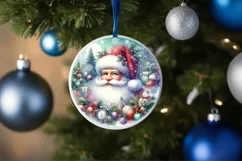 Pastel Watercolor Christmas Santa Round Ornament PNG Product Image 4