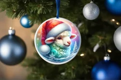 Colorful Watercolor Christmas Lamb Round Ornament PNG Product Image 4