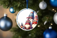 Colorful Christmas Gnomes Round Ornament Sublimation PNG Product Image 4
