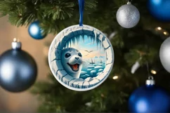 Snow Made Wall with Smiling Seal Round Ornament Sublimation Product Image 4