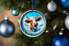 Melting Ice Wall with Cow Round Ornament Sublimation PNG Product Image 1