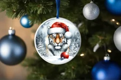 Digital Painting Round with 3D Tiger Portrait and Santa Hat Product Image 4