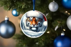 Winter Scene Tiger Portrait with Santa Hat Sublimation PNG Product Image 4