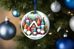 Colorful Christmas Gnomes Round Ornament Sublimation PNG Product Image 4
