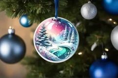 Colorful Winter Scene Round Ornament Sublimation PNG Product Image 4