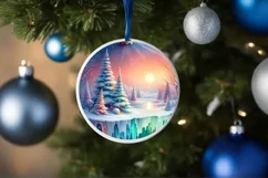 Pastel Christmas Winter Scene Ornament Sublimation PNG Product Image 1
