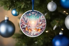 Pastel Christmas Winter Scene Ornament Sublimation PNG Product Image 4