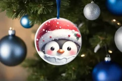 Pastel Christmas Penguin Round Ornament Sublimation PNG Product Image 4