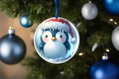 Pastel Christmas Penguin Round Ornament Sublimation PNG Product Image 4