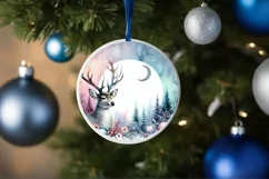 Colorful Christmas Image with Reindeer Round Ornament PNG Product Image 4