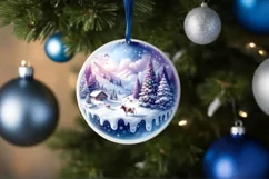Winter Cow Round Ornament Sublimation PNG Product Image 4