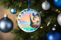 Icy Wall Rhino Flamingo Winter Round Sticker Product Image 4