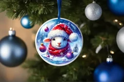 Digital Painting Round with 3D Lamb Portrait and Santa Hat Product Image 1
