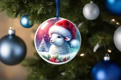 Digital Painting Round with 3D Lamb Portrait and Santa Hat Product Image 1