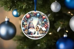 Gnome Christmas Round Ornament Sublimation PNG Product Image 1