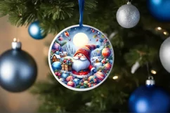 Gnome Christmas Round Ornament Sublimation PNG Product Image 1