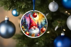 Gnome Christmas Round Ornament Sublimation PNG Product Image 1