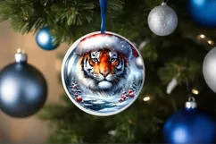 Digital Painting Winter Tiger Christmas Round Ornament Product Image 1