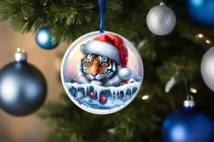 Digital Painting Winter Tiger Christmas Round Ornament Product Image 4