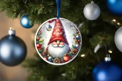 Gnome Christmas Round Ornament Sublimation PNG Product Image 1