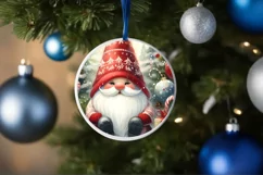 Gnome Christmas Round Ornament Sublimation PNG Product Image 1
