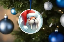 Digital Painting Winter Walrus Christmas Round Ornament Product Image 4