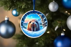 Snow Wall Walrus Round Ornament Sublimation PNG Product Image 4