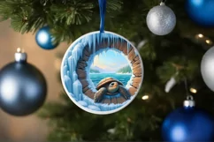 Icy Wall Turtle Round Ornament Sublimation PNG Product Image 1